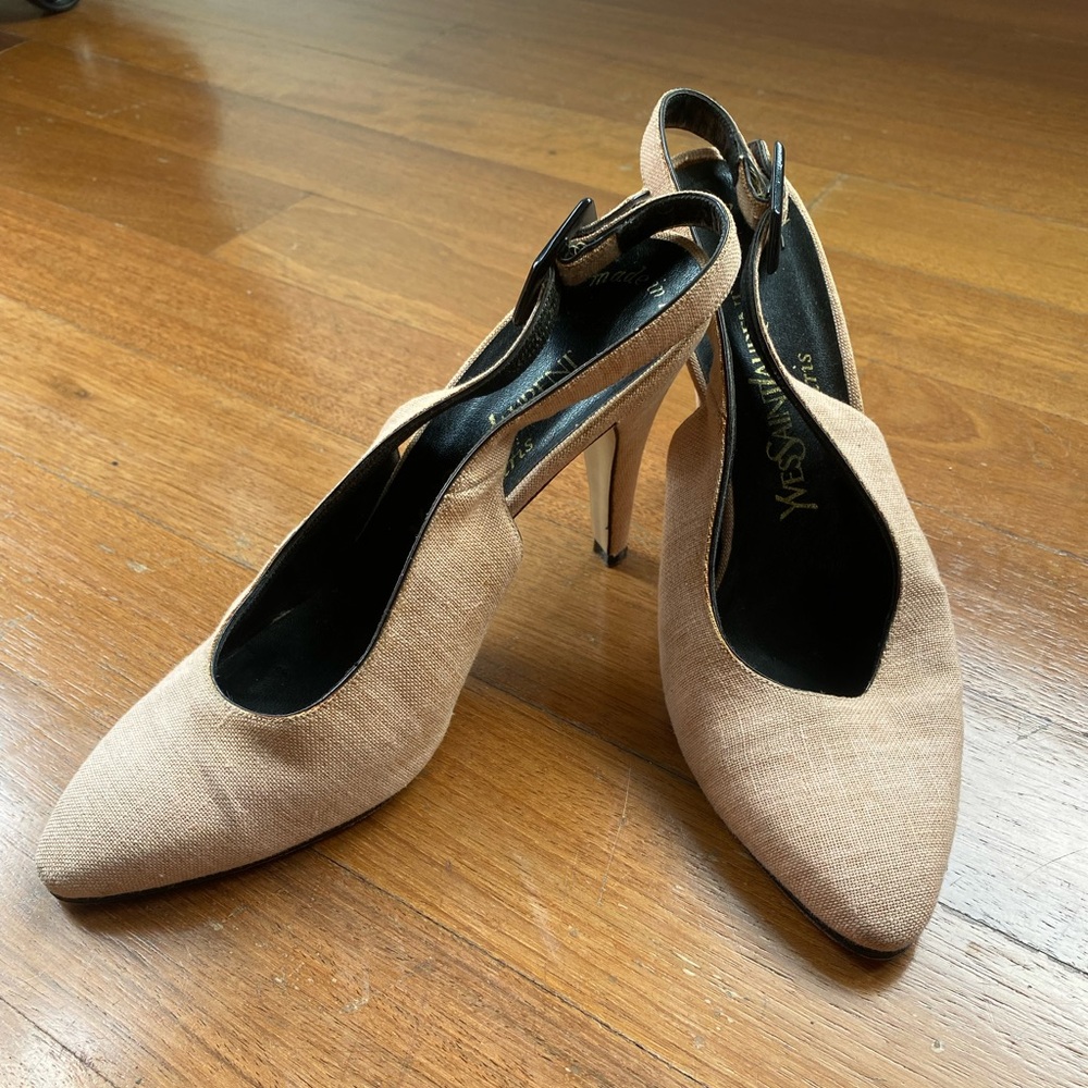 Vintage Yves Saint Laurent light Pink Beige Slingback Heels